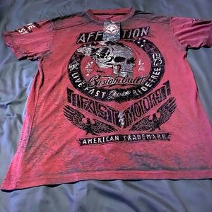 Brand New Affliction Burgundy and Black with Silver skull Shirt